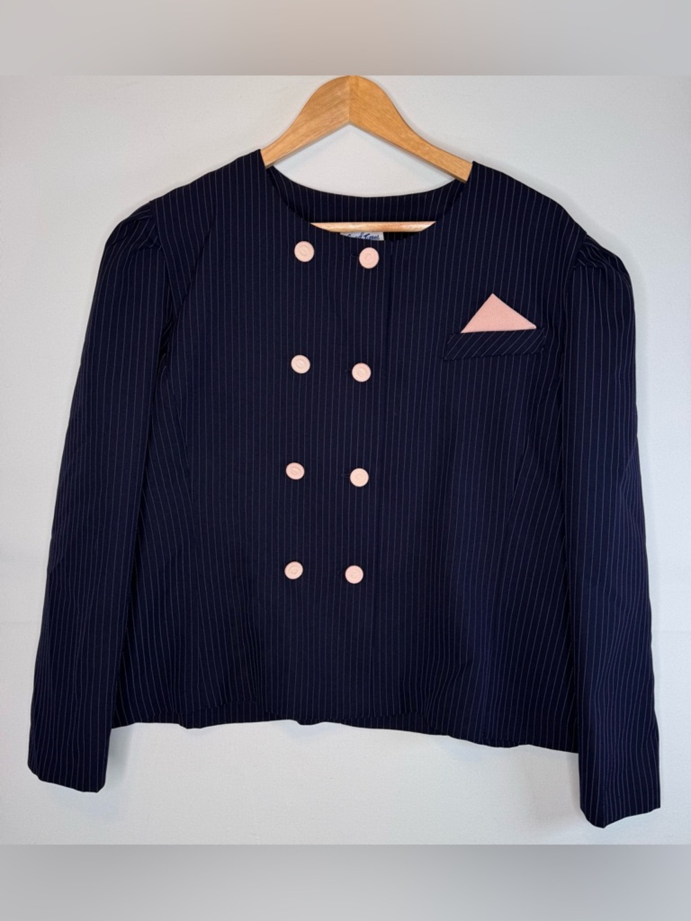 Good Times Vintage Double Breasted Blazer Jacket‎ sz 16 Petite navy blue, pink